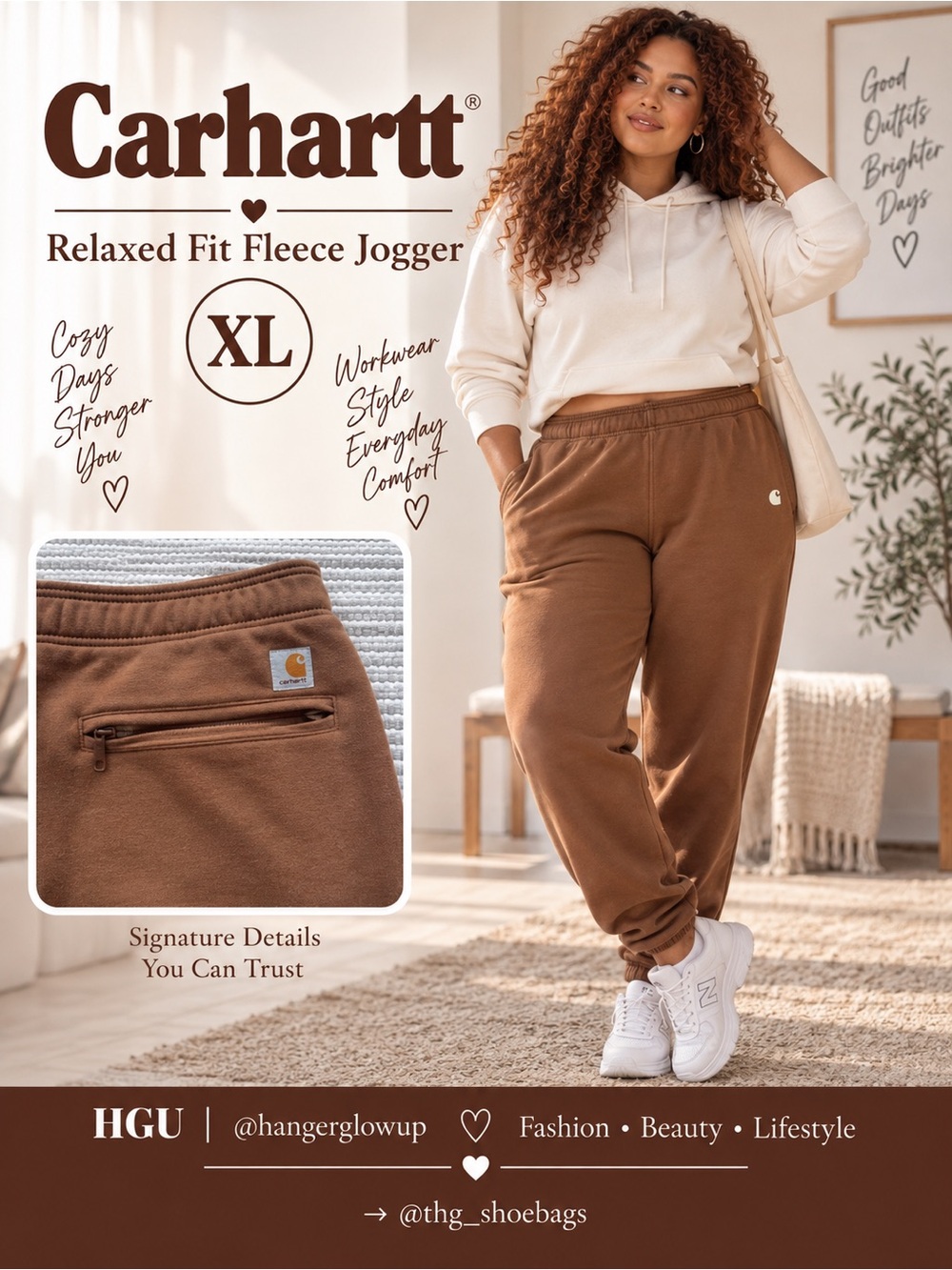 Carhartt Relaxed Fit Fleece Jogger Sweatpants Brown XL 16-18 Women’s